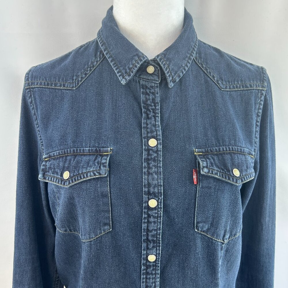 Levi’s Western Denim Women Shirt Indigo Navy Blue — Medium M